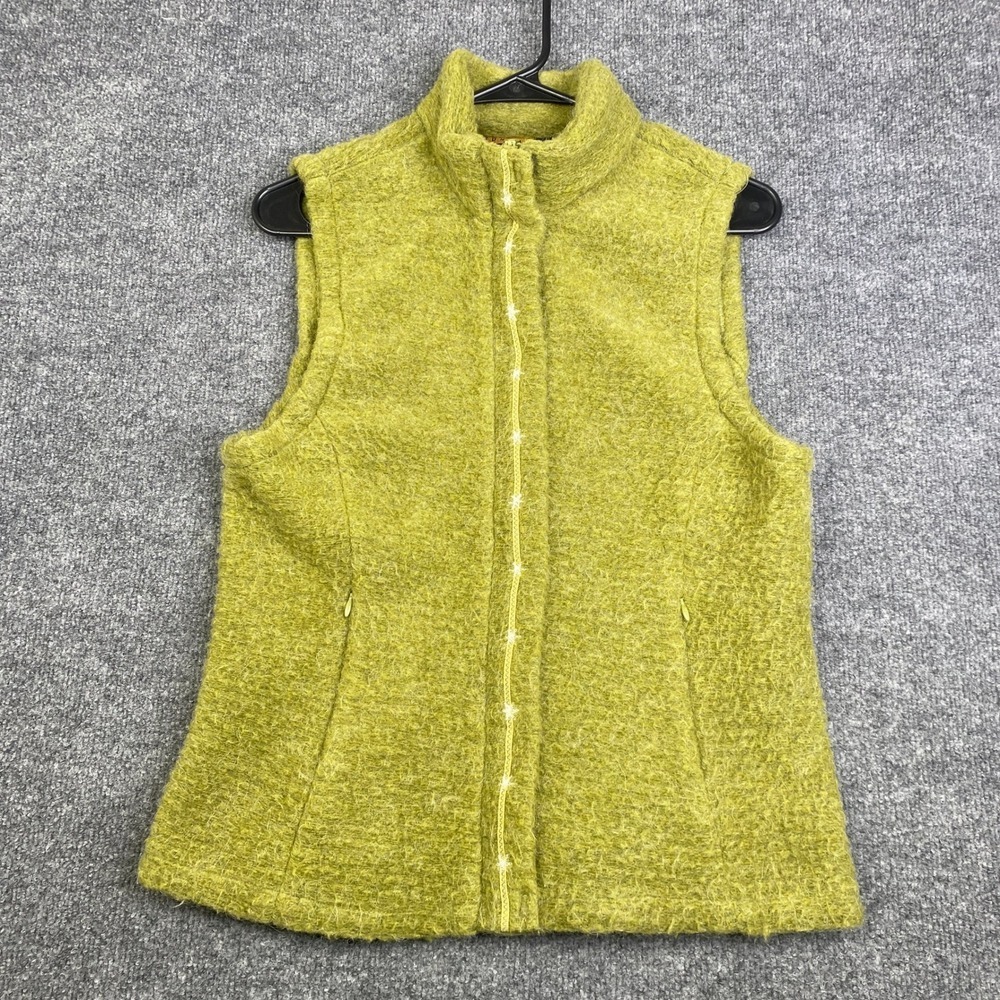 VTG Tsunami Womens Mohair Blend Zip Up Vest Lime Green Snowflake Trim Canada